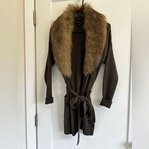 Banana Republic fur collar tie wrap sweater
